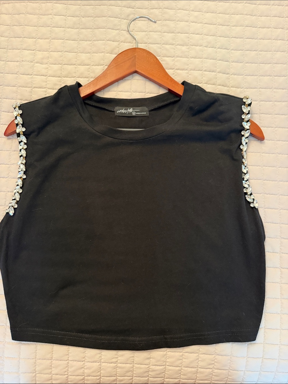 On Twelfth Black Rhinestone Crystal-Trim Top – Size M - So trendy!
